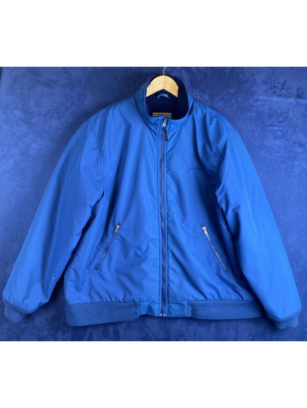 LL Bean Men’s Warm up Jacket Fleece Lined Mens Blue XL Full Zip Bomber Outdoors